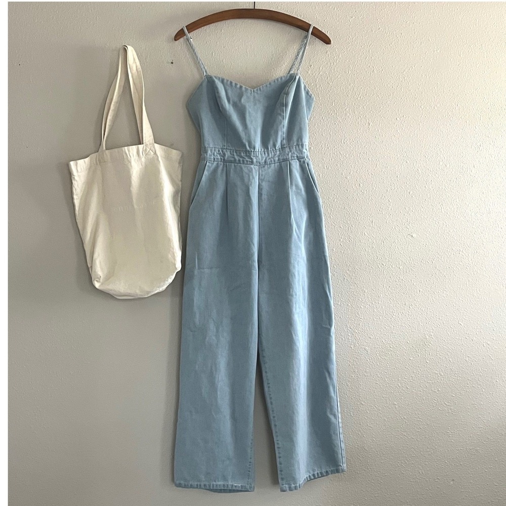 ASTR Denim Wide-Leg Romper Jumpsuit Womens Small